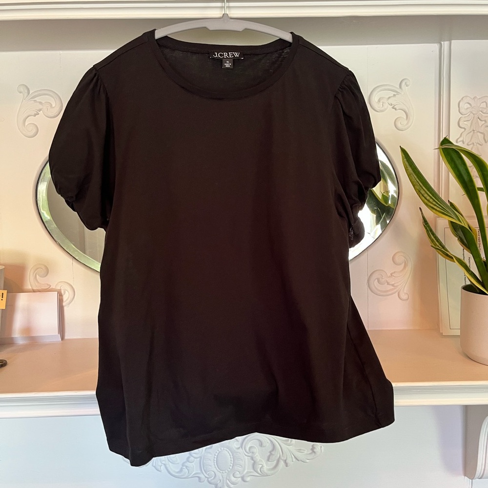 J. Crew Broken-In Jersey Puff Sleeve Crewneck Tee - Black XL